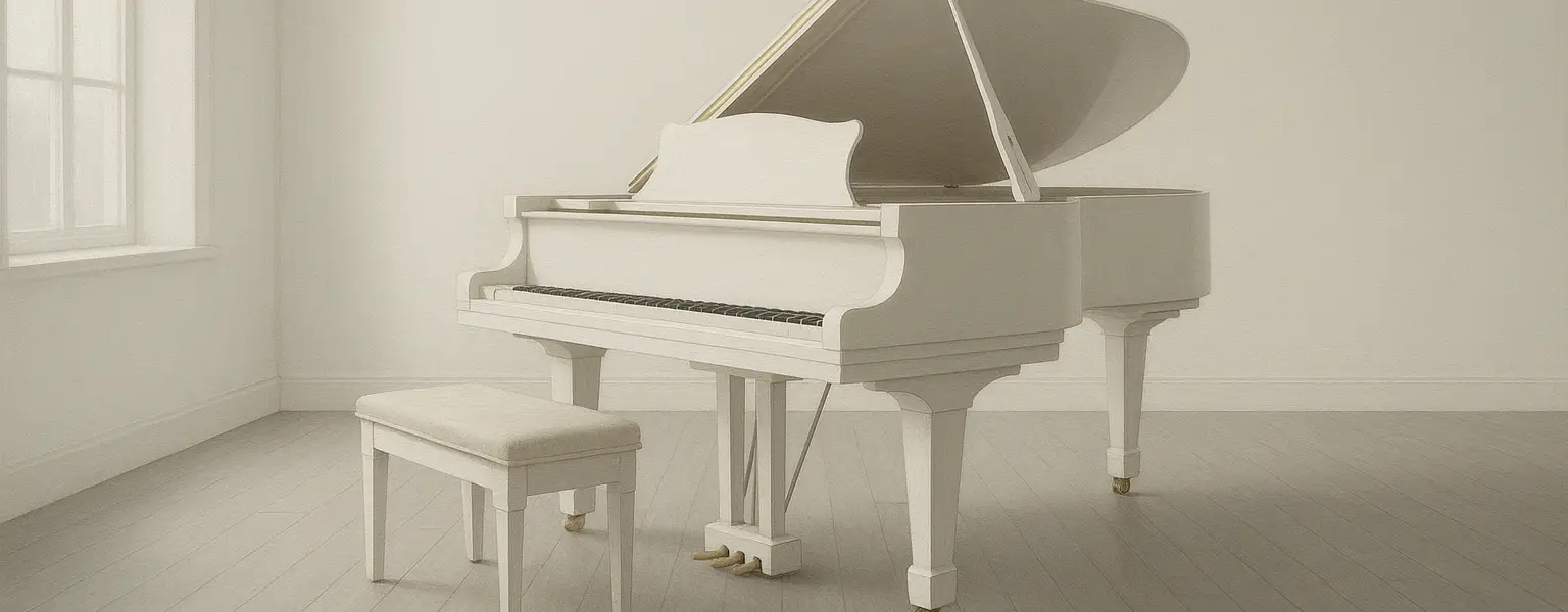 A white piano in a white room