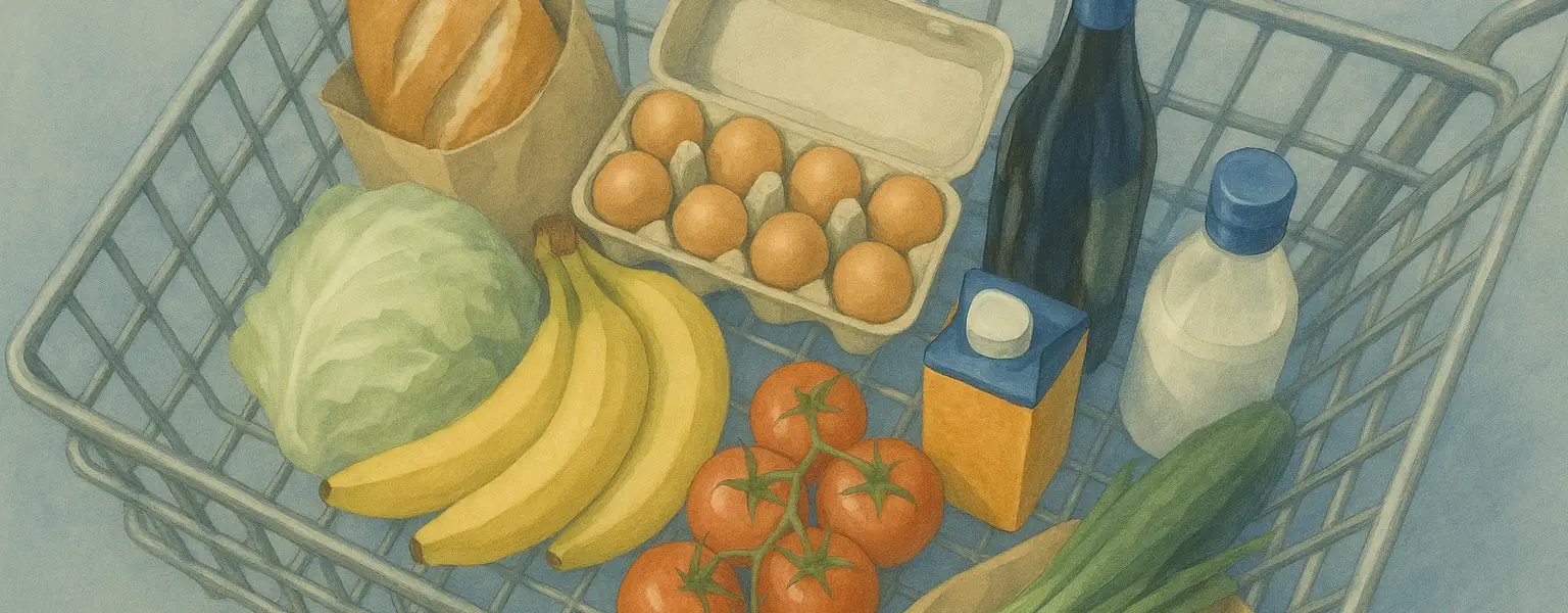 A shopping cart full of groceries