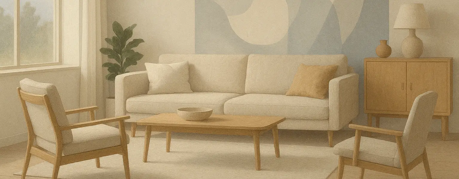 A modern living room with a sofa and a coffee table