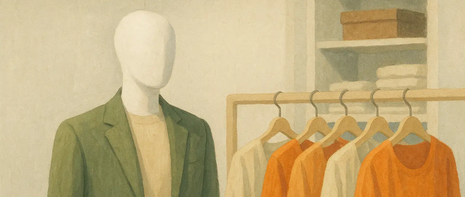 A rack of colorful clothes in a sustainable fashion store.