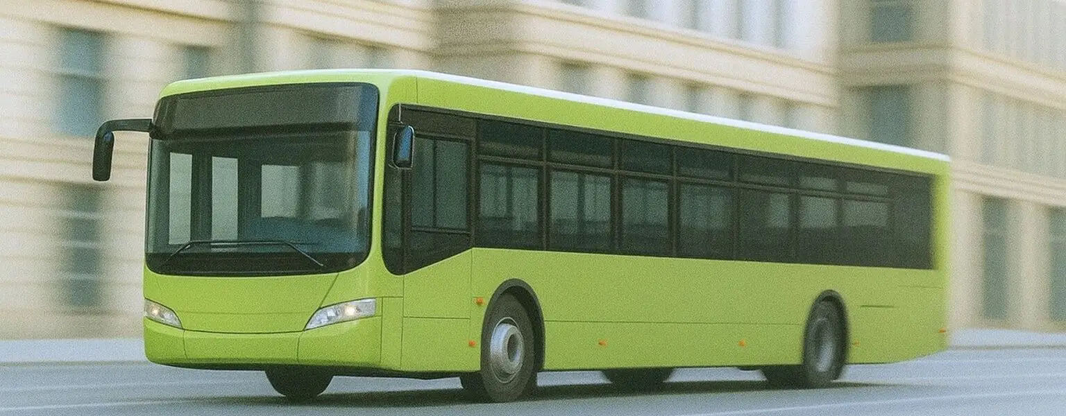 A bus riding through a city