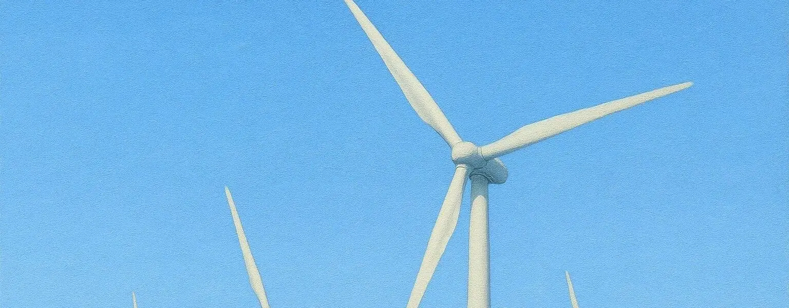 A wind turbine against blue sky