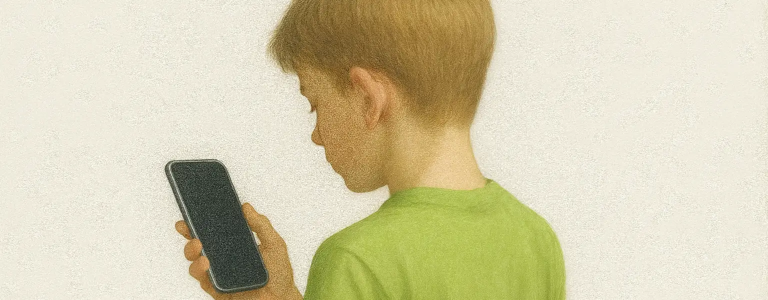A kid holding a smart phone