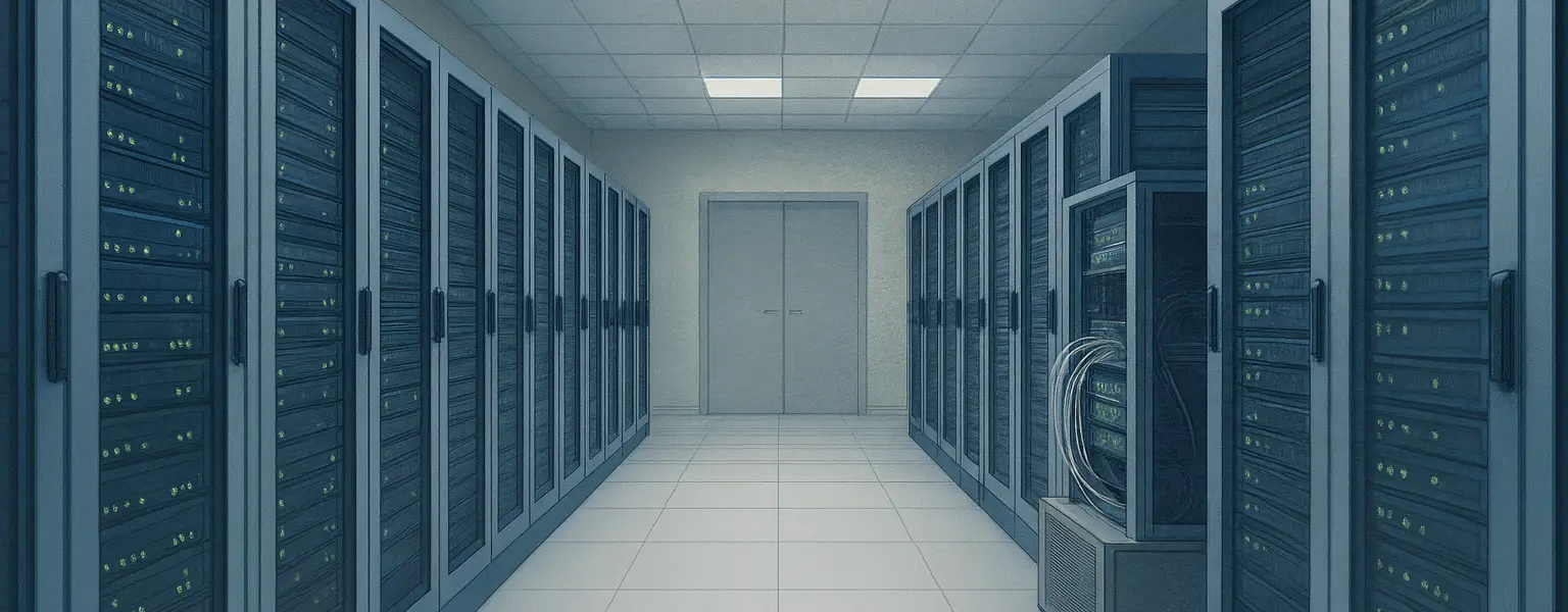 A server room with blue lighting