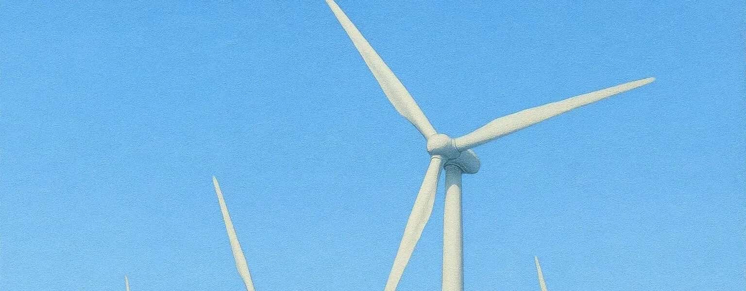 A wind turbine against blue sky