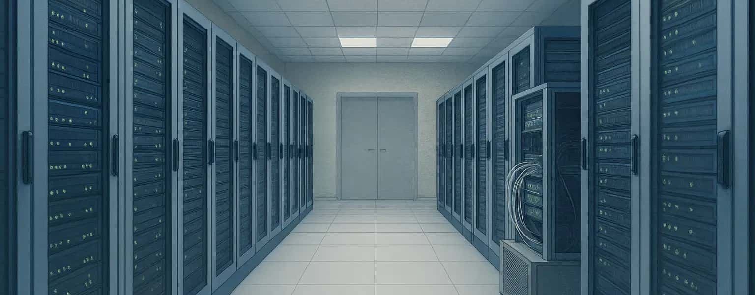 A server room with blue lighting